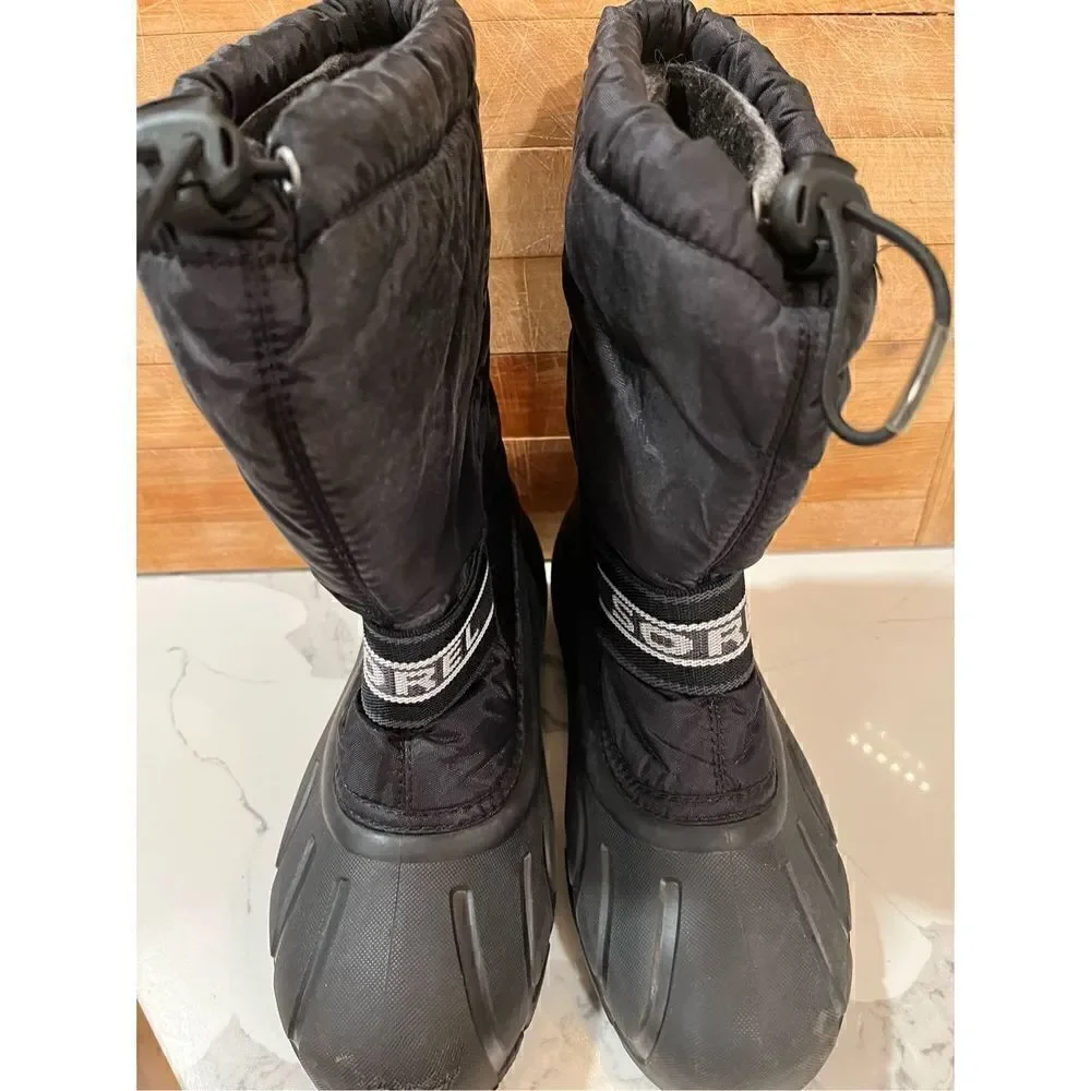 Sorel Youth Unisex Cub Black Insulated Winter Boot Sz 3 Snow